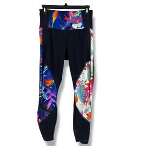 Athleta Tropical Precision 7/8 Leggings Navy Floral Mesh Womens Size S Pocket